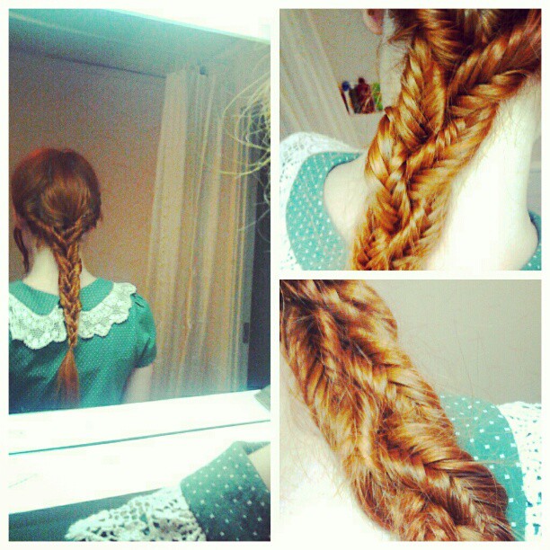 This my friends, is three separate fishtail braids that I then braided into one classic braid.